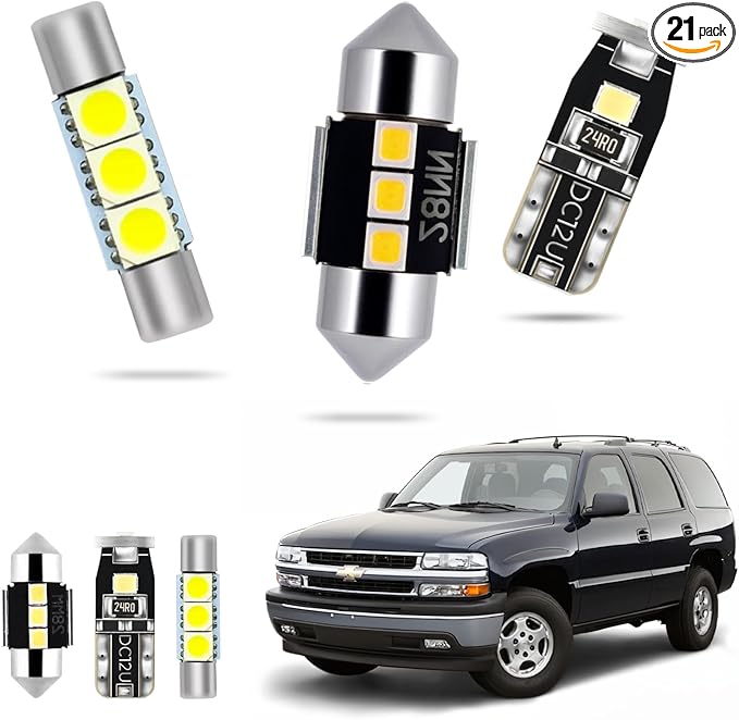 21Pcs Car Interior Lights: Super Bright Bulbs 6000K White LED for 2000 2001 2002 2003 2004 2005 2006 Chevy Tahoe/Suburban all models Lighting Package Kit Includes Light Accessories + Install Tool