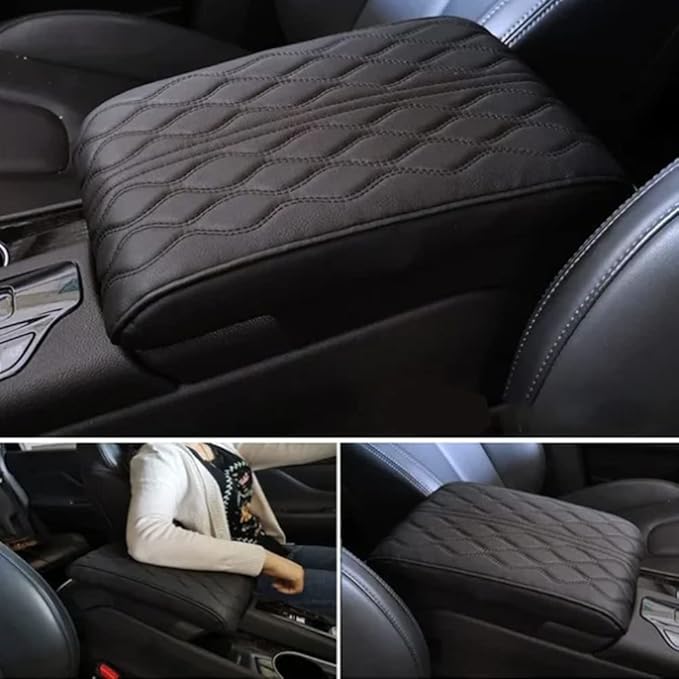 soputry Leather Car Armrest Box Pad, 2023 New Car Center Console Cover Pad Leather Auto Armrest Cover, Universal Arm Rest Cushion Pads for SUV/Truck/Vehicle (Black, Wave Pattern)