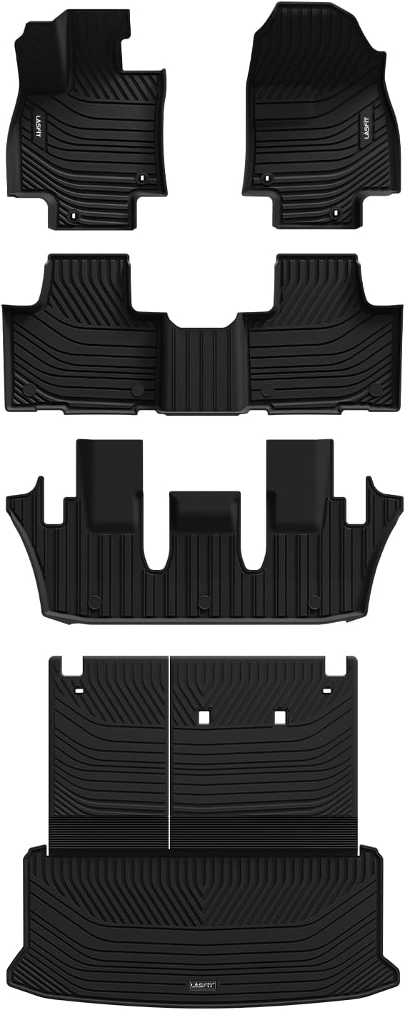 LASFIT Floor Mats for Toyota Grand Highlander 2026 2025 2024 with Subwoofer (Include Hybrid), Trunk Mat Cargo Liner and Seat Back Covers TPE All Weather, Black
