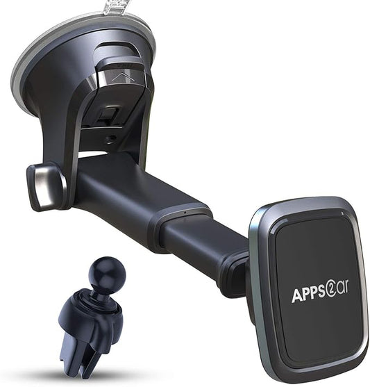 APPS2Car 3-in-1 Car Phone Mount Magnetic Dashboard Windshield Air Vent Mount Phone Holder for Car Universal Car Phone Holder with Powerful Suction Cup Built-in Strong 6 Magnets for All CellPhones