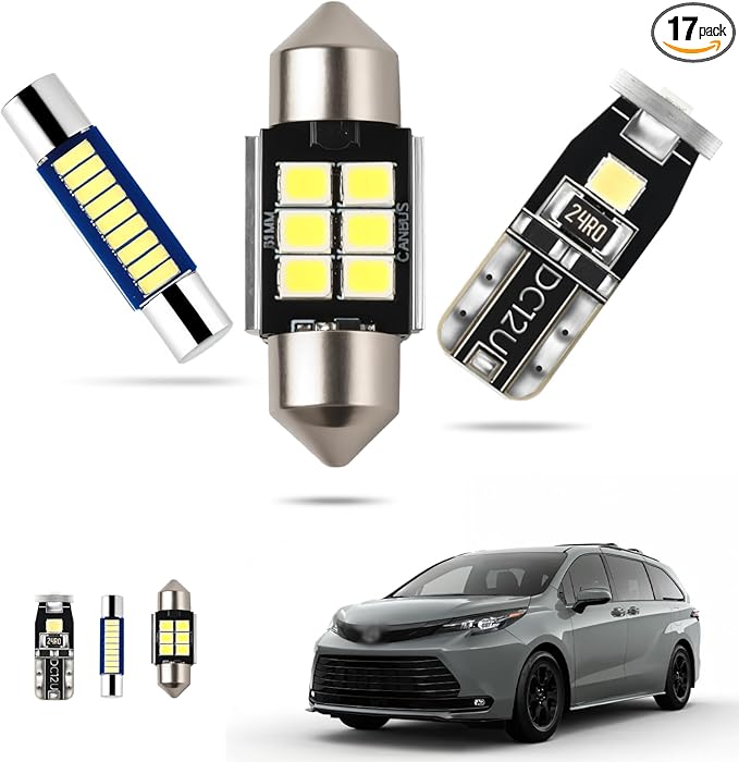 EASY EAGLE LED Interior Car Lights for Toyota-Sienna-2004-2010: 17 Piece Kit White LED Light Bulbs - Super Bright 6000K + Install Tool