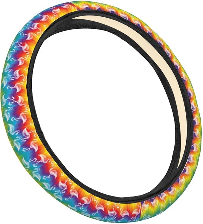 Dujiea Colorful Flamingo Elastic Stretch Steering Wheel Cover, Anti-Slip and Durable Car Steering Wheel Accessories for Women Men, 15 Inch Universal Fit Car, Truck, SUV
