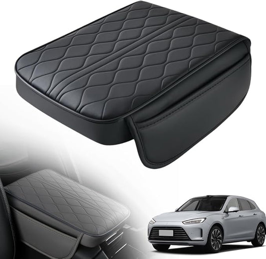 Universal Style Memory Cotton Car Armrest Box Pad, 2025 New Center Console Elbow Pads, Arm Rest Pad Leather Armrest Cover for SUV Interior, Car Middle Console Cover for Drivers (Beige) (Black)