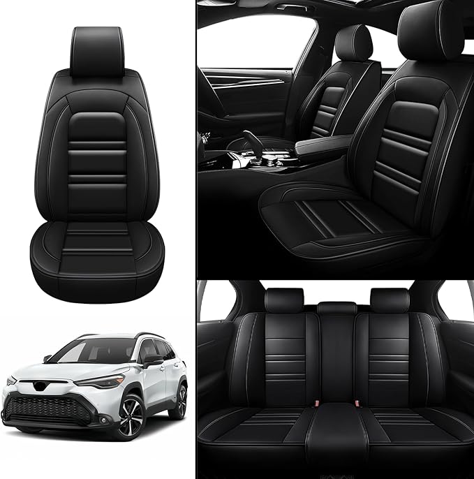 Seat Covers for Toyota Corolla Cross 2022-2025 | 5-Seats Leather Seat Covers, Easy to Install Automotive Seat Covers Full Set (Full Set, Black)