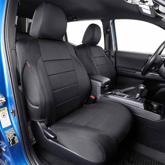 EKR Custom Fit Tacoma Front Car Seat Covers for Select Toyota Tacoma 2016 2017 2018 2019 2020 2021 2022 2023 Double Cab/Access Cab -Front Row Only, Neoprene (Black)