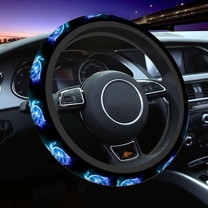 Swono Steering Wheel Covers Sea Turtle Blue Fantasy Ocean Sea Fish Turtle Non Slip Neoprene Car Wrap Cover Comfort Grip Stretch-On Automotive Steering Wheel Protector 15 Inch