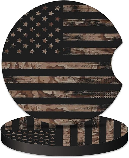 2 Pcs Car Cup Coasters, Wood Grain American Flag Universal Non-Slip Rubber Car Coasters for Cup Holders 2.75 inch, Car Interior Accessories for Men