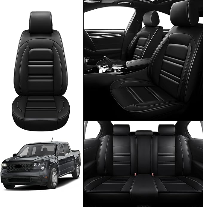 Seat Covers for Ford Maverick 2022-2025 | 5-Seats Leather Seat Covers, Easy to Install Automotive Seat Covers Full Set (Full Set, Black)