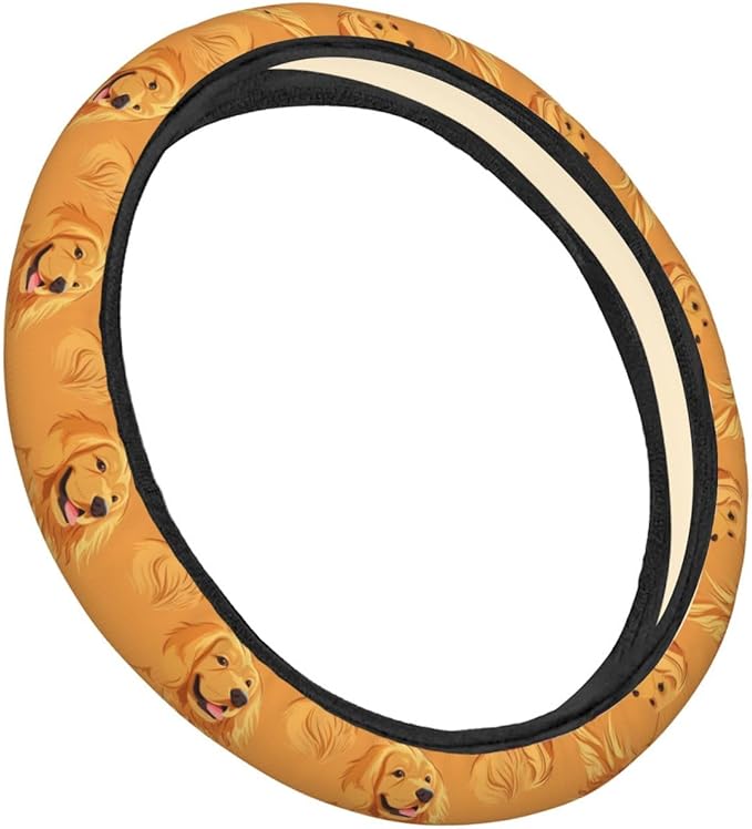 Golden Retriever Dog Pattern Steering Wheel Covers Anti-Slip Elasticity Car Accessories Steering Wheel Protector Universal 15 Inch for Cars SUV Vehicle Truck