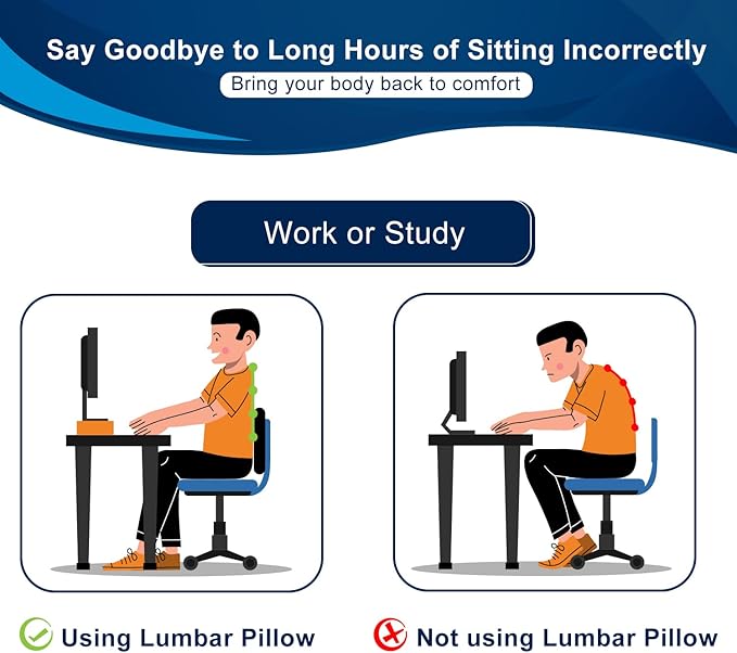 QUTOOL Lumbar Support Pillow for Office Chair, Memory Foam Low Back Support,Back Pain Relief, Ergonomic Back Cushion for Desk Chair,Gaming Chair,Adjustable Strap and Washable Cover