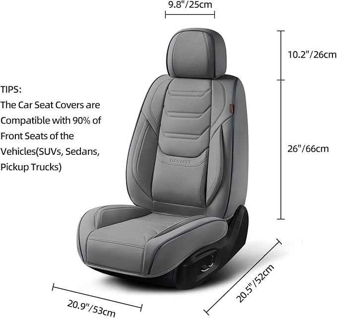 Leather Car Seat Covers Full Set with Lumbar Support, Breathable and Waterproof Car Seat Cover, Universal Seat Covers for Cars, Trucks, SUVs, Sedans, Airbag Compatible, Gray
