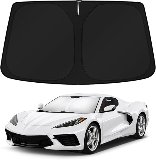 KUST Windshield Sun Shade for Chevrolet Chevy Corvette C8 2020-2022 2023 2024 2025 2026 Window Accessories Shade Sun Visor Cover Foldable Block UV Rays