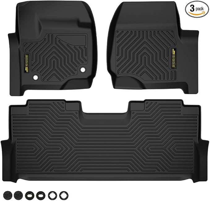 ANDPLAY TPE Floor Mats Liners Fit Ford F250 F350 F450 F550 Super Duty Crew Cab (4 Full Size Doors) 2017-2024 W/ 1st Row Bucket Seats & 2nd Row Under-Seat Fold-Flat Storage alfombras para carro