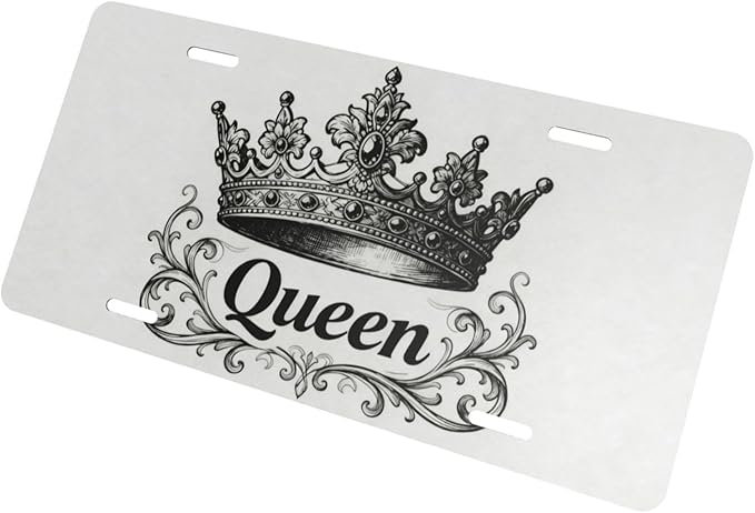 Crown Queen Front License Plate Car Decorative License Plates Aluminum Metal Decor Accessory Novelty Vanity Tag Cover with 4 Holes for Men Women 6" X 12"