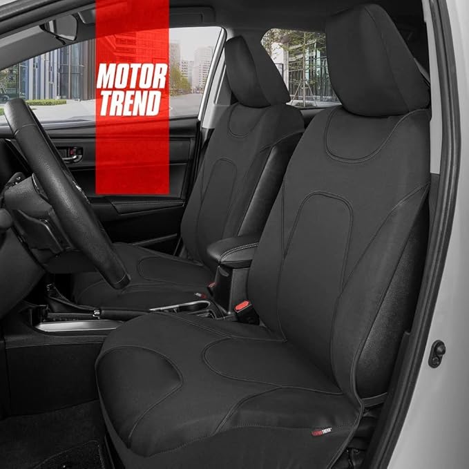 Motor Trend AquaShield Waterproof Front Seat Covers, Black Seat Covers for Cars – Neoprene Front Car Seats Cover, SUV Seat Covers Protector - Car Interior Cover for Auto, Trucks, & Dog Owners