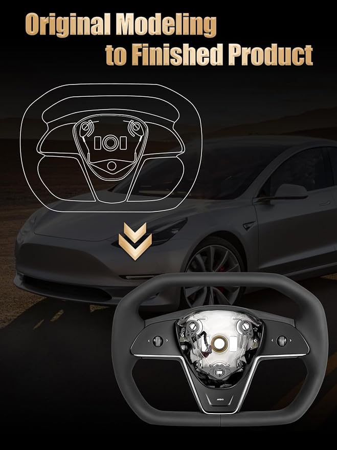 ZIMABLUE For Cybertruck-Style Heated Steering Wheel for Tesla Model 3 (2017–2023) & Model Y (2020–2024) | Black Microfiber Leather |Factory-Matched 1:1 Fitment