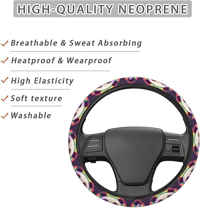 Rainbow Panda Steering Wheel Covers Anti-Slip Elasticity Car Accessories Steering Wheel Protector Universal 15 Inch for Cars SUV Vehicle Truck