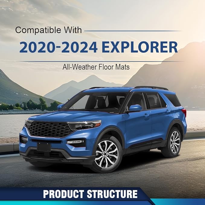 PIT66 Floor Mats Cargo Liners Compatible with Ford Explorer 2020 2021 2022 2023 2024 (Heavy Duty) 3-Piece Premium All Weather Automotive TPE Liners