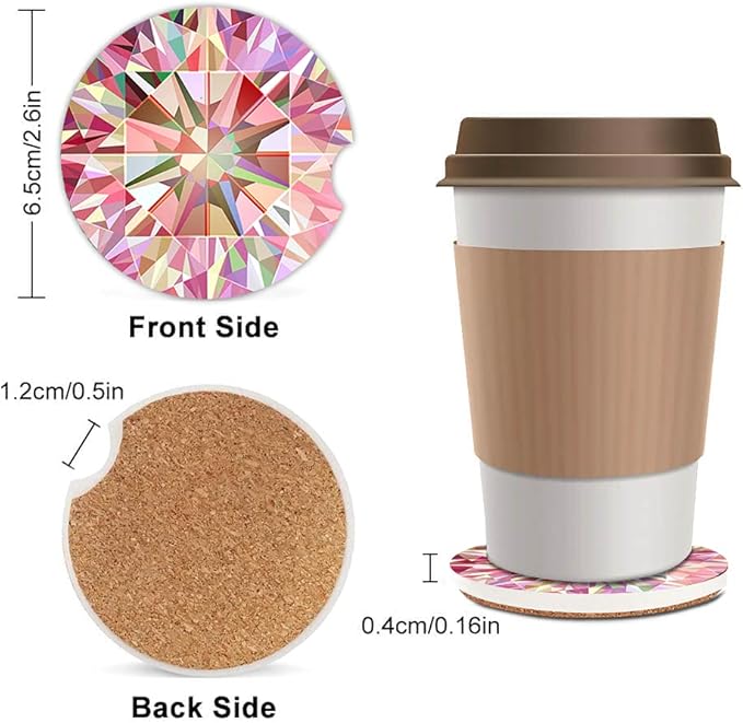 Pink Diamond Absorbent Cup Holders Car Coasters,Ceramic Stone Drinks Coaster Set for Women Man 2.56"(2 Pack)