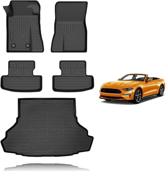 All Weather Car Floor Mats & Cargo Liner Set Fit for Ford Mustang (NOT for Mach-E,Cargo Liners with Subwoofer) 2015-2025 Floor Liners Trunk Liner Mustang Car Mat Accessories Black