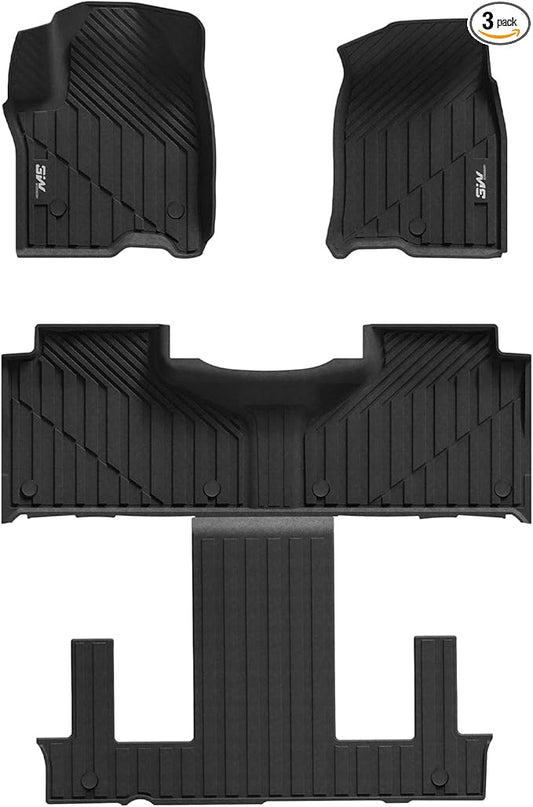 3W Floor Mats Fit for 2021 2022 2023 2024 2025 2026 Chevy Tahoe/GMC Yukon/Cadillac Escalade 7 Seat, TPE All Weather Custom Fit Car Accessories Full Set Car Floor Liners 7 Passengers
