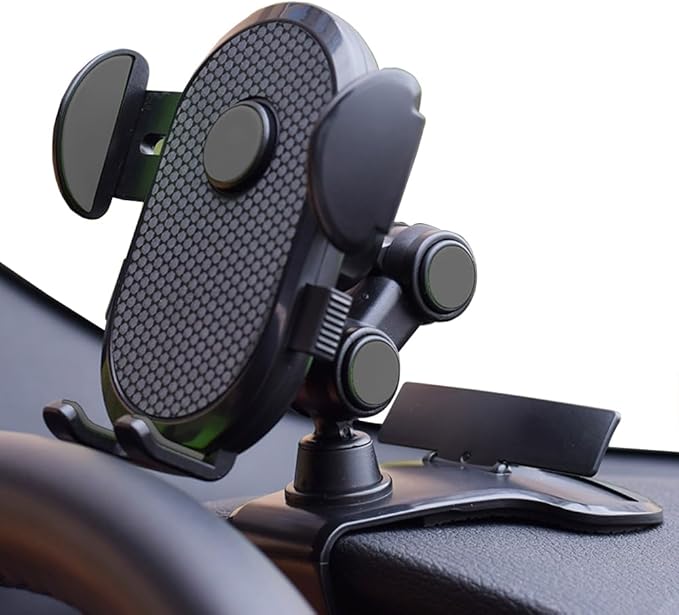 360°Rotatable Instrument Panel Clip Car Phone Holder, Multifunctional Adjustable Mount for All Mobile Phones (Collet-Black)