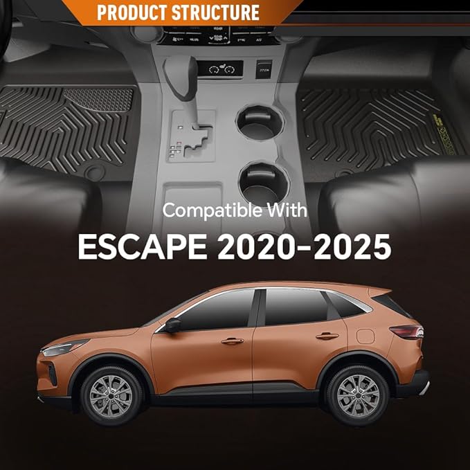 ANDPLAY TPE Floor Mats Liners 3PCS Compatible with Ford Escape 2020 2021 2022 2023 2024 2025 All Weather Protection Black Floor Liners alfombras para carro