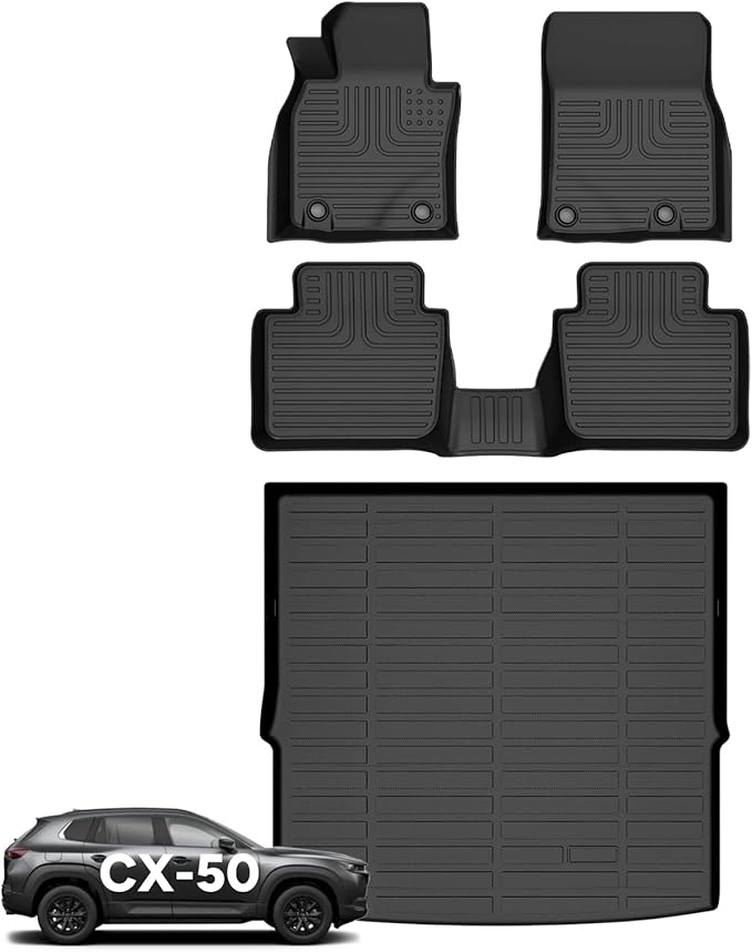 Wayhigh-for Mazda CX-50 (Not for Hybrid) 2023-2025 All Weather Floor Mats and Cargo Liner Set TPE Car Mats Waterproof Anti-Slip Rubber Trunk Liners CX-50 Accessories