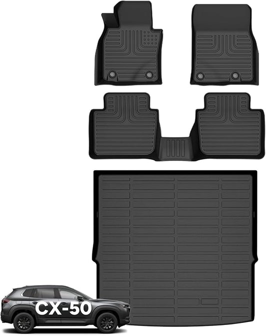 Wayhigh-for Mazda CX-50 (Not for Hybrid) 2023-2025 All Weather Floor Mats and Cargo Liner Set TPE Car Mats Waterproof Anti-Slip Rubber Trunk Liners CX-50 Accessories