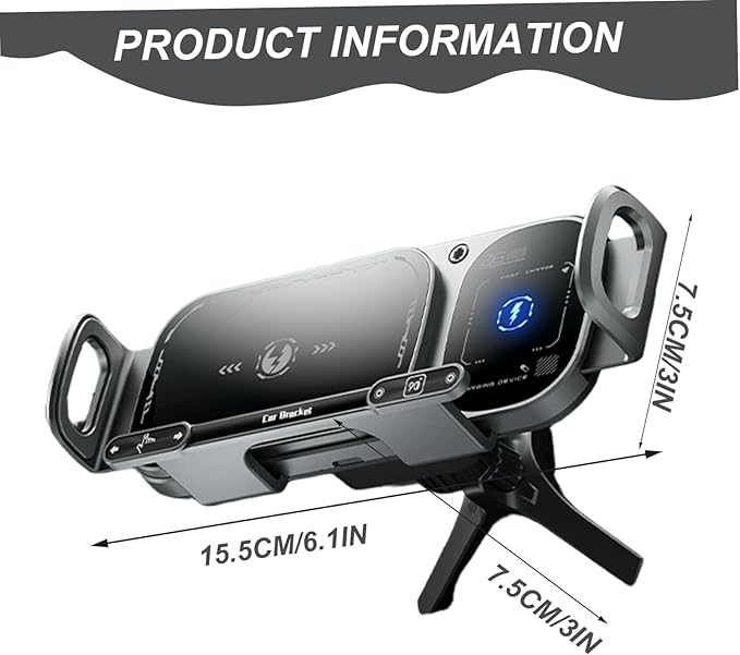 Wireless Charging Rotating Car Mount, Auto Rotating Phone Holder Grey, 15W Fast Charging Phone Car Mount Touch Control Wireless Chargers