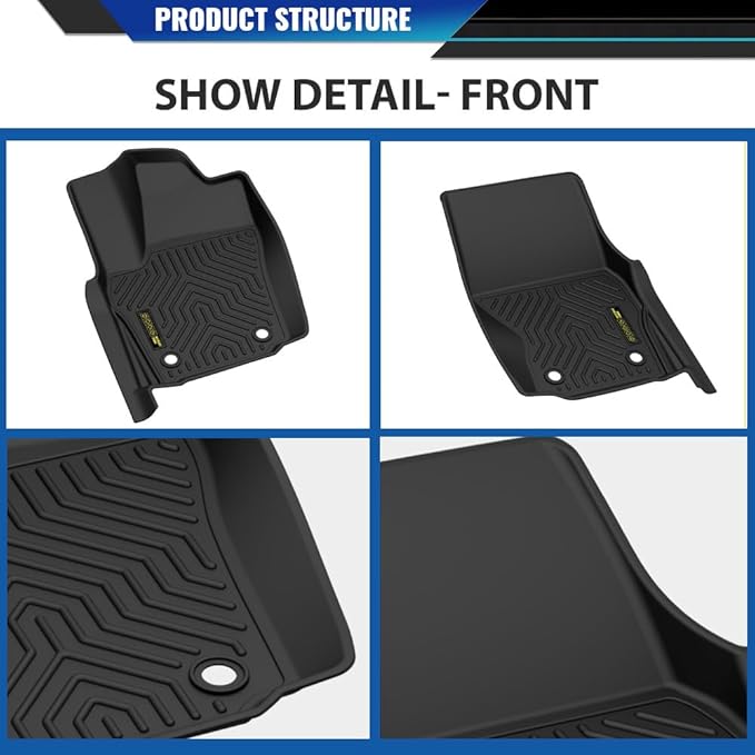 DOTCOM TPE Floor Mats Compatible with Toyota Tacoma 2024-2025 Double Cab(Not fit Hybrid),Fit Automatic Transmission, 1st & 2nd Row All Weather Protection Floor Liners,alfombras para carro 3PCS Black