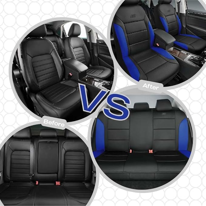 Skechers Memory Foam Car Seat Covers, Lycra Fabric Seat Covers Thick Memory Foam, Car Seat Cover Full Sets, Airbag Compatible, Automotive Comfort Protection for Most Cars, Trucks, SUVs, Blue
