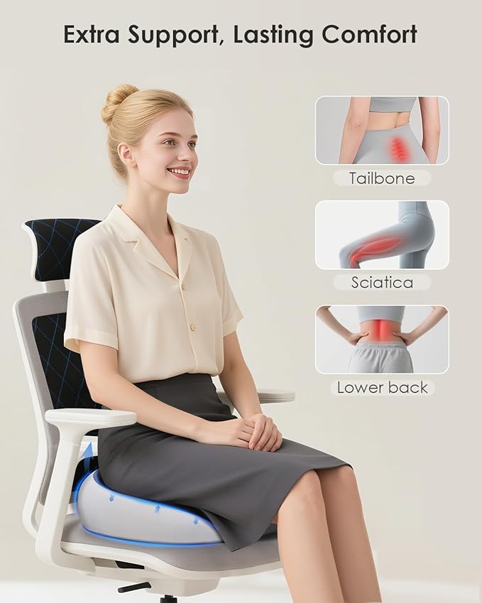 FLORICH Seat Cushion, Memory Foam Cushion for Office Chair, Ergonomic Office Seat Chair Cushion for Relieving Sciatica, Soft & Breathable Car Seat Cushion - Grey