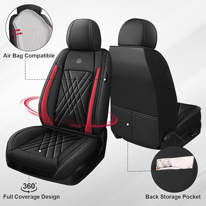 Seat Covers Fit for Toyota Corolla 2015-2026 Leather Car Seat Cover, Stylish Waterproof Breathable Easy to Install Airbag Compatibility, Auto Interior Accessories(5 Seat,Black Red)