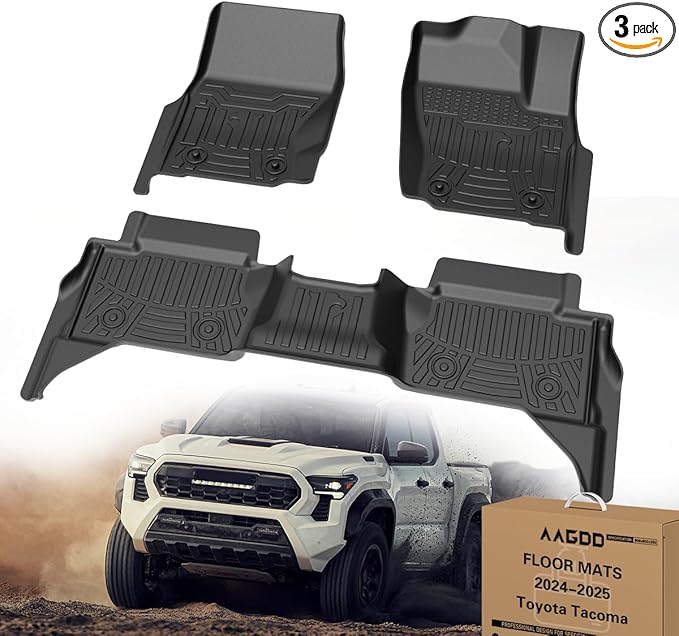 TPE All-Weather Floor Mats for Toyota Tacoma 2024 2025 2026 Double Cab| Custom Fit Floor Liners | Car Accessories Floor Liner，1st & 2nd Row Protection | Durable, Odorless (3-Piece Set, Black)