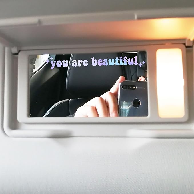 2 x You Are Beautiful Car Mirror Decal, Rearview Mirror Sticker, Women Car Decor, Self Affirmation Car Decal, Car Mirror Sticker, Cute Car Decal, Positivity Sticker (Holographic)