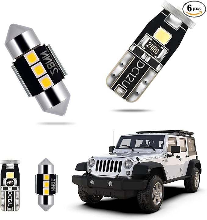 EASY EAGLE LED Interior Car Lights for Wrangler-JK-4-door-2007-2018: 6 Piece Kit White LED Light Bulbs - Super Bright 6000K + Install Tool