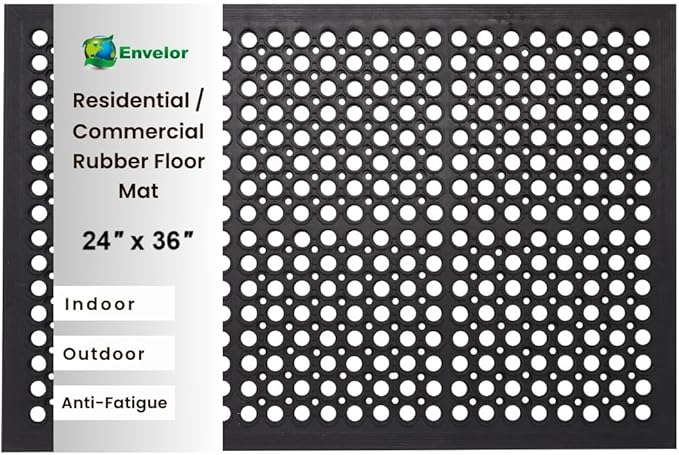 Envelor Anti Fatigue Rubber Floor Mat Non-Slip Restaurant Mat for Floors Bar Drainage Mat Doormat Utility Garage Home Slip Pool Entry 24 x 36 Inches