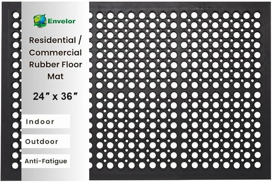 Envelor Anti Fatigue Rubber Floor Mat Non-Slip Restaurant Mat for Floors Bar Drainage Mat Doormat Utility Garage Home Slip Pool Entry 24 x 36 Inches