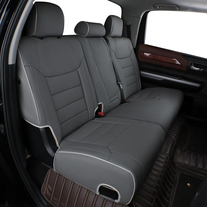 EKR Custom Fit Tacoma Car Seat Covers for Select Toyota Tacoma 2016 2017 2018 2019 2020 2021 2022 2023 Double Cab/Crew Cab -Full Set,Leather(Gray)