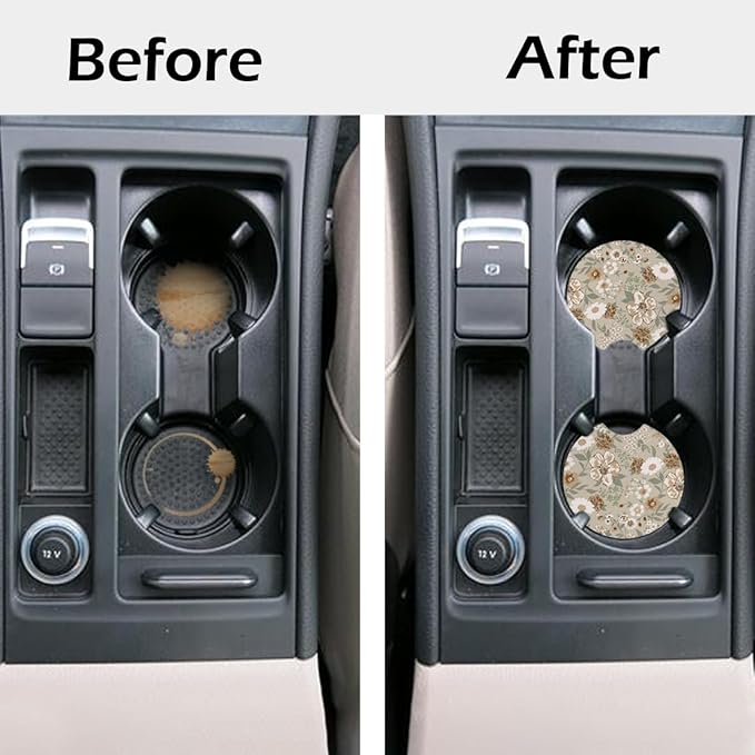 2 Pcs Car Cup Coasters, Vintage Floral Universal Non-Slip Rubber Car Coasters for Cup Holders 2.75 inch, Car Interior Accessories for Women