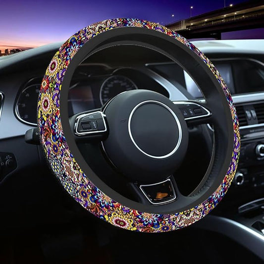 Abstract Flowers Car Steering Wheel Cover Colorful Steering Wheel Cover Car Decor Suitable for Most Vehicles Including Trucks and SUV