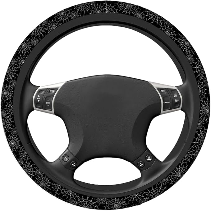 Swono Spiders Web Car Steering Wheel Covers Abstract Spiders Web On Black Universal Fit 15 Inch Anti-Slip Steering Wheel Protector Cover Stretch-On Fabric Automotive Car SUV Sedans