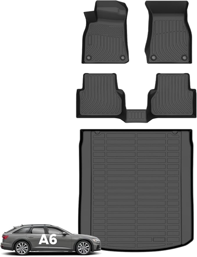Wayhigh-for Audi A6 2019-2025 (Not for A6 Allroad Models) All Weather Floor Mats and Cargo Liner Set TPE Car Mats Waterproof Heavy Duty Rubber Floor Liners A6 Accessories