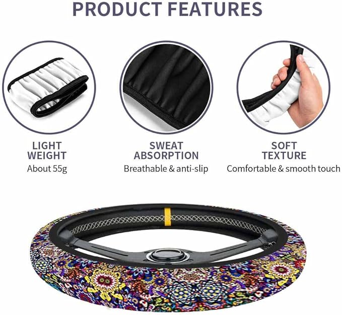 Abstract Flowers Car Steering Wheel Cover Colorful Steering Wheel Cover Car Decor Suitable for Most Vehicles Including Trucks and SUV