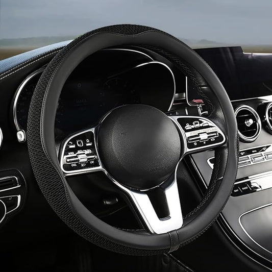 38cm Car Steering Wheel Cover, Universal 15 inch, Microfiber Breathable Ice Silk,Warm in Winter and Cool in Summer, Anti-Slip, Odorless, Easy Carry