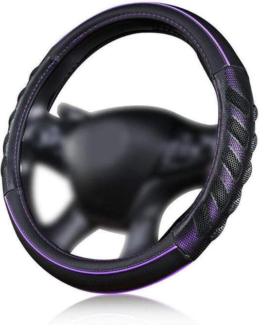 Flying Banner car Steering Wheel Cover Faux Leather Massage Universal fit 3D Honeycomb Hole Anti-Slip Sporty 15 Inches (Purple Black)