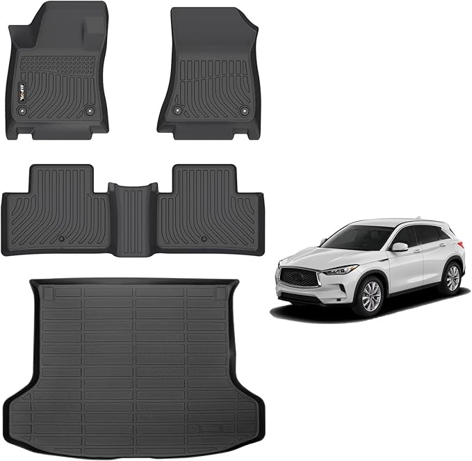 AIPOIL® Floor Mats & Cargo Liner Set for 2019-2025 Infiniti QX50 & 2022-2025 Infiniti QX55 All Weather Protection TPE Anti-Slip Automotive Full Set Custom Car Mats Accessories - Black