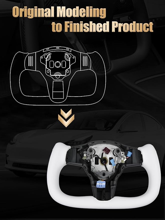 ZIMABLUE Yoke Steering Wheel Personalized Yoke Steering Wheel, Nappa Leather with Side Matte Carbon Fiber without Front Trim for Tesla Model 3 2017-2023, Model Y 2019-2024 With Heating Function