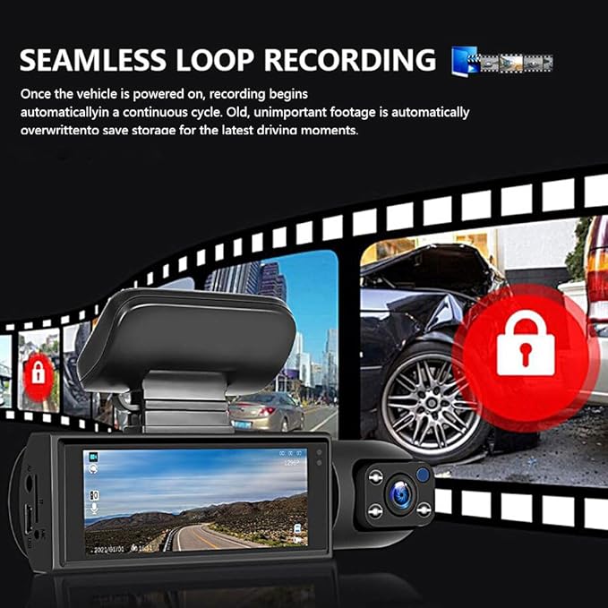 128GB Dash Cam Front and Rear for Cars with Night Vision, 1080P Dual Lens Dash Camera Inside and Outside, 24H Parking Monitor, Motion Detection, Loop Recording, Car Camera with Audio